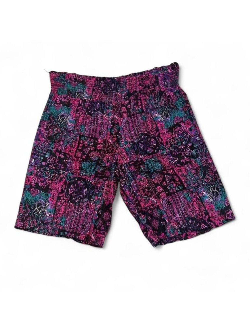 Vintage 80's Floral Patchwork Print Shorts Womens Medium Maximalist Summer Funky
